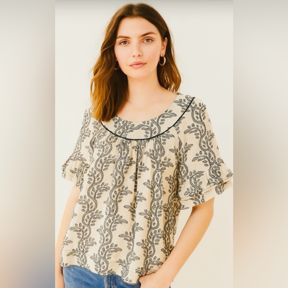 BCBG Maxazria Floral Print Cream and Black Women's Top